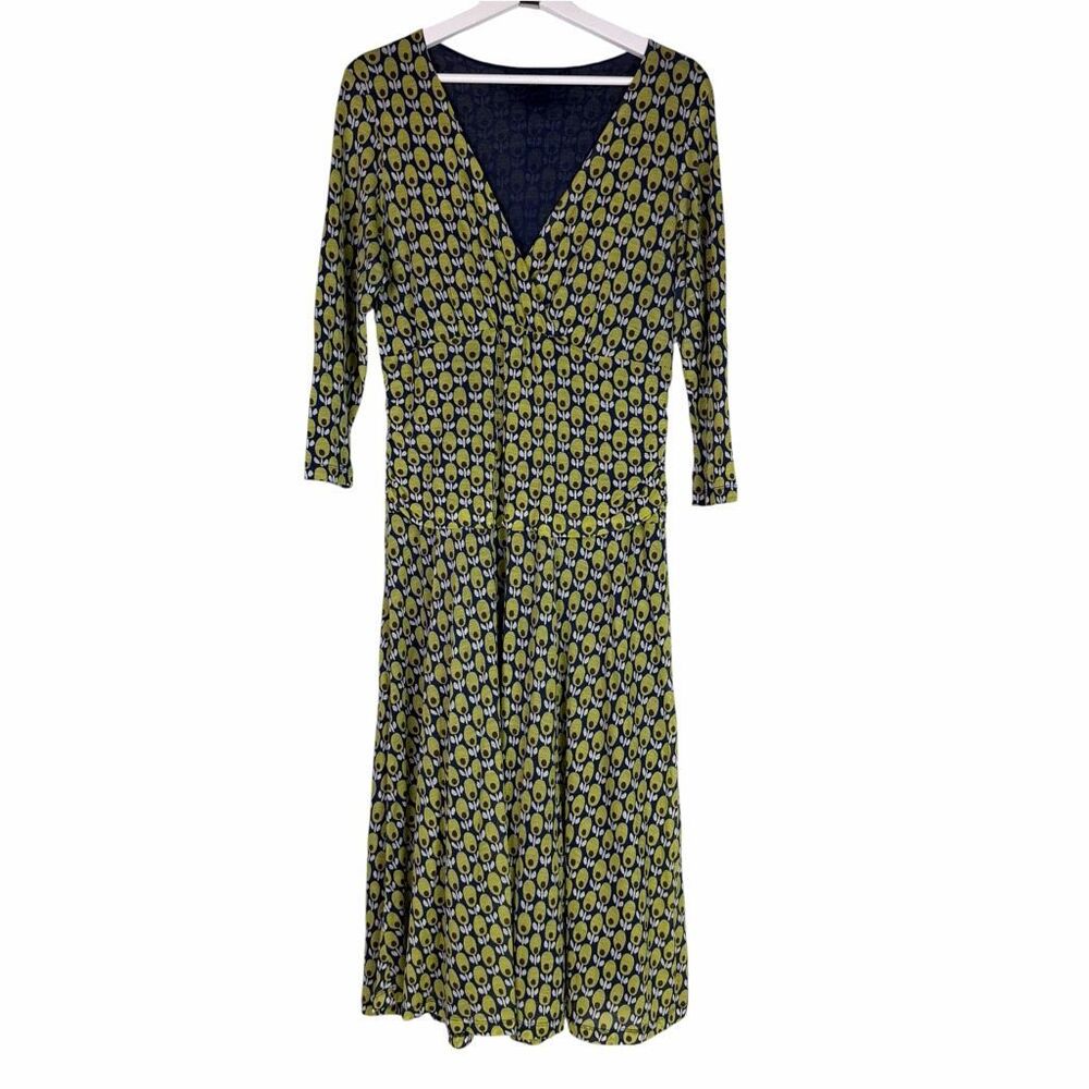 Boden Faux Wrap Midi Dress size 16L Olive Floral Print